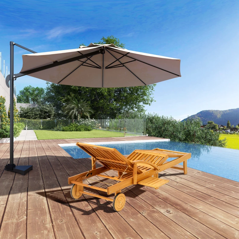 Outsunny Transat en bois, canapé de jardin pliable avec table latérale, roues, dossier ajustable en 4 positions Teck