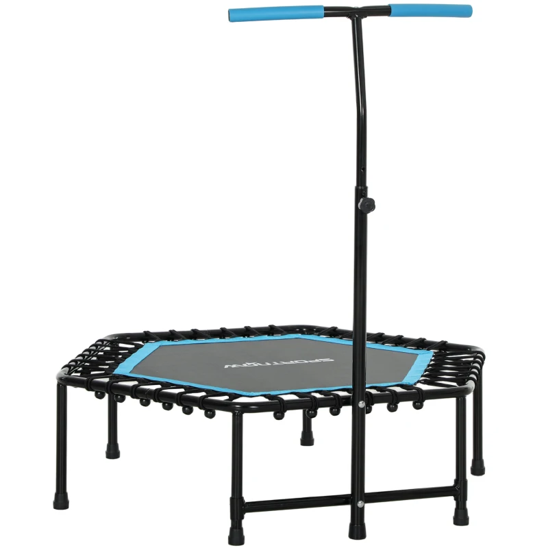 SPORTNOW Trampolín de Fitness 114x114x132 cm con Mango Ajustable de 3 Niveles y Marco de Acero Azul