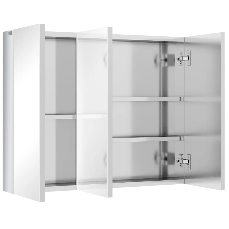 kleankin Armoire à miroir, Armoire de salle de bain, 3 portes en miroir, 5 étagères intérieures, Acier inoxydable, Couleur: Argent, 70 x 12 x 55 cm