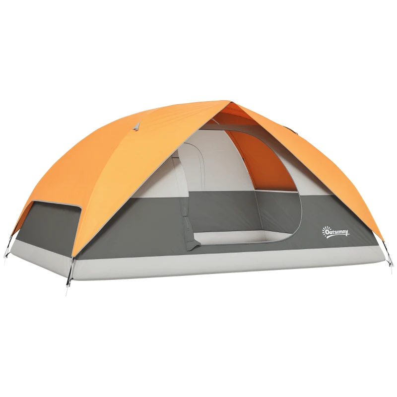 Outsunny Tente de Camping pour 3 Personnes Imperméable avec Poches, Crochet pour Lanterne et Sac de Transport, Orange