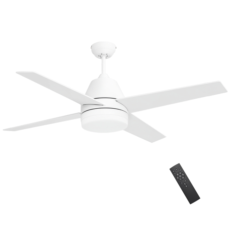 HOMCOM Ventoinha de Teto com Luz 46W Ø129 cm com 4 Lâminas Reversíveis Controlo Remoto 6 Velocidades e Temporizador Branco