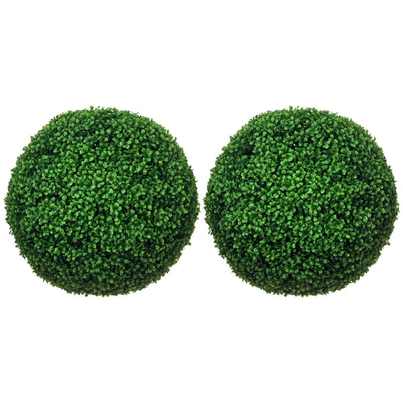 HOMCOM Set de 2 Bile Artificiale, Bile de Arbori Topiari din Buxus, Plante False de Interior în Aer Liber pentru Casă, Ø50cm, Verde
