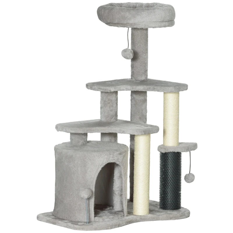 PawHut Arbre à chat arbre à grimper pour chat centre d'activités hauteur 87 cm à 3 niveaux - gris clair