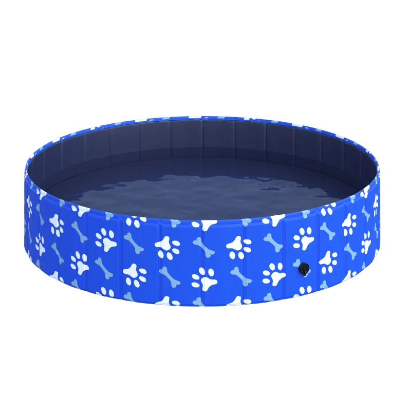 PawHut Piscine pour chien bassin PVC pliable anti-glissant facile à nettoyer Ø 1,4 m hauteur 30 cm motifs os pattes bleu