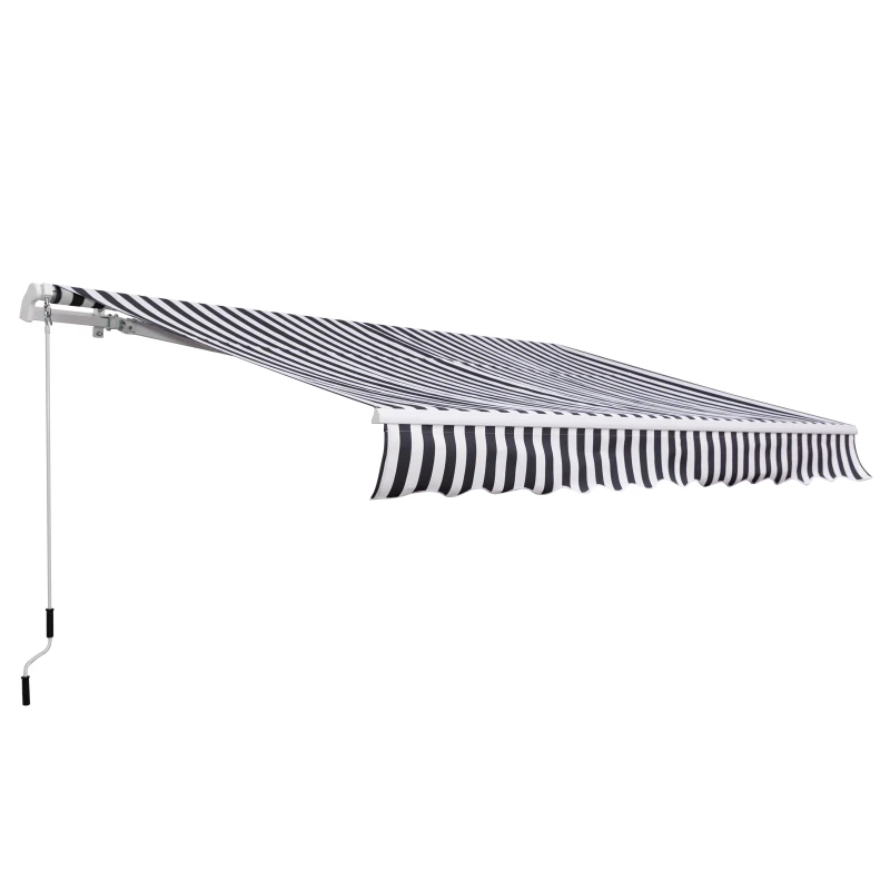 Outsunny 3.5M x 2.5M Garden Patio Manual Awning Canopy Sun Shade Shelter Retractable Gear Lever Winding Handle - Grey