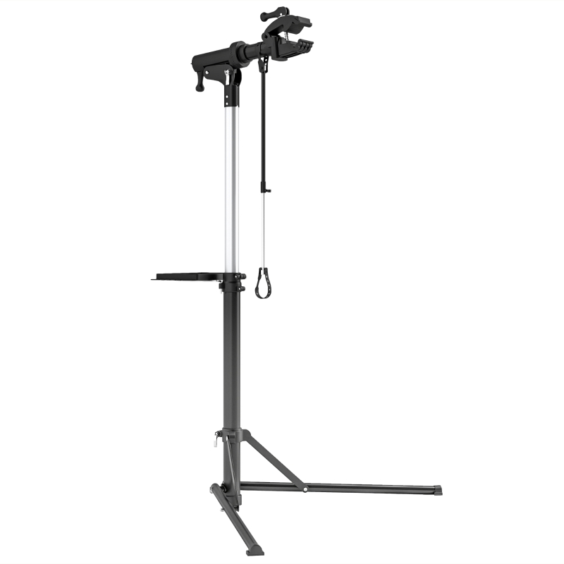 HOMCOM Suporte para Reparação de Bicicleta Dobrável com Bandeja Magnética Altura Ajustável 107-160 cm e Giratório 360º Preto