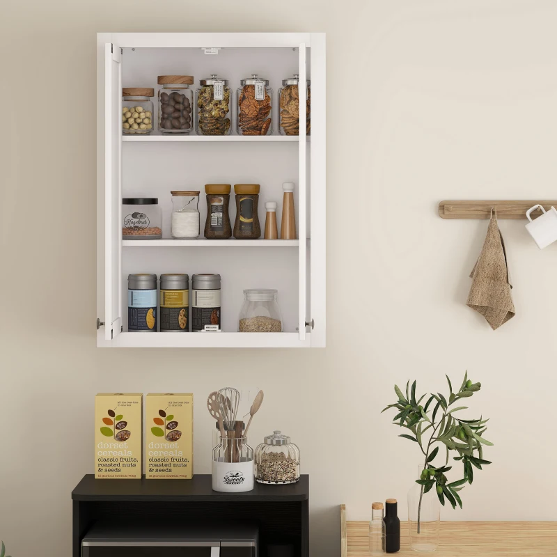 HOMCOM Mobile da Bagno a Parete in Legno con 2 Ripiani Regolabili su 3 Livelli, 61x20x84 cm, Bianco