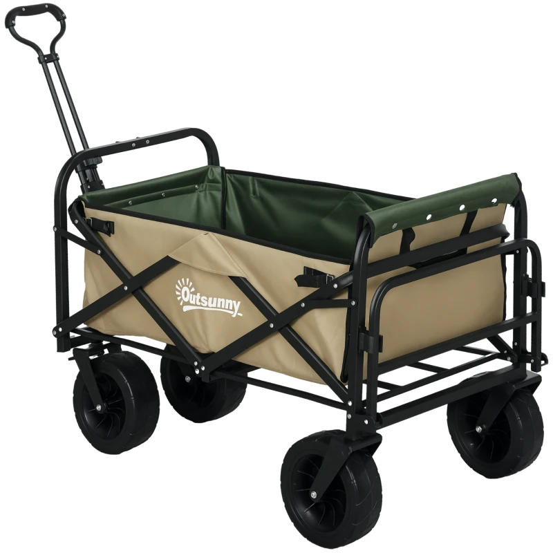 Outsunny Carucior de Exterior Pliabil, Capacitate de 100KG, Kaki