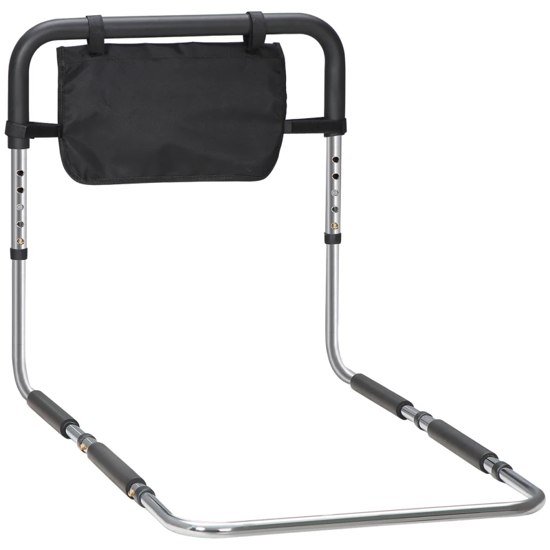 HOMCOM Barre d'appui lit barrière sécurisée protection poignée réglable 5 hauteurs pochette rangement 87Lx51,5lx45-55H cm