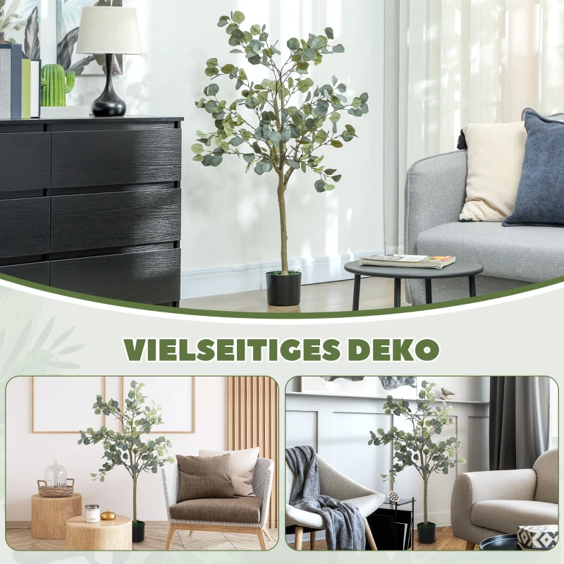 HOMCOM Plante artificielle, arbre artificiel, réaliste, pot en ciment, sans entretien, vert