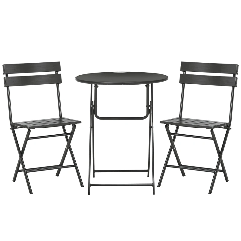 Outsunny Set da Giardino 3 Pezzi con 2 Sedie e Tavolo Pieghevoli in Acciaio e HDPE, Grigio Scuro
