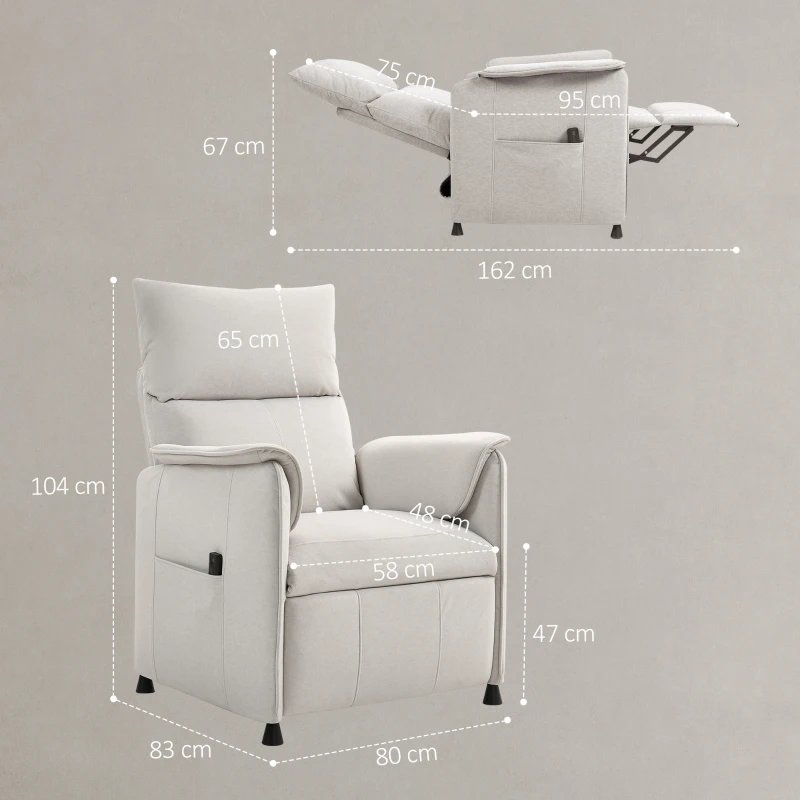 HOMCOM Fauteuil Relax avec moteur silencieux, fauteuil rembourré avec revêtement en tissu robuste, fonction de mémoire, repose-pieds ajustable, Crème