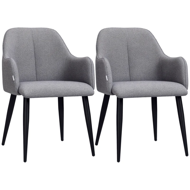 HOMCOM Lot de 2 chaises de salle à manger en tissu et piètement acier - assise enveloppante 55 x 58 x 79 cm gris foncé