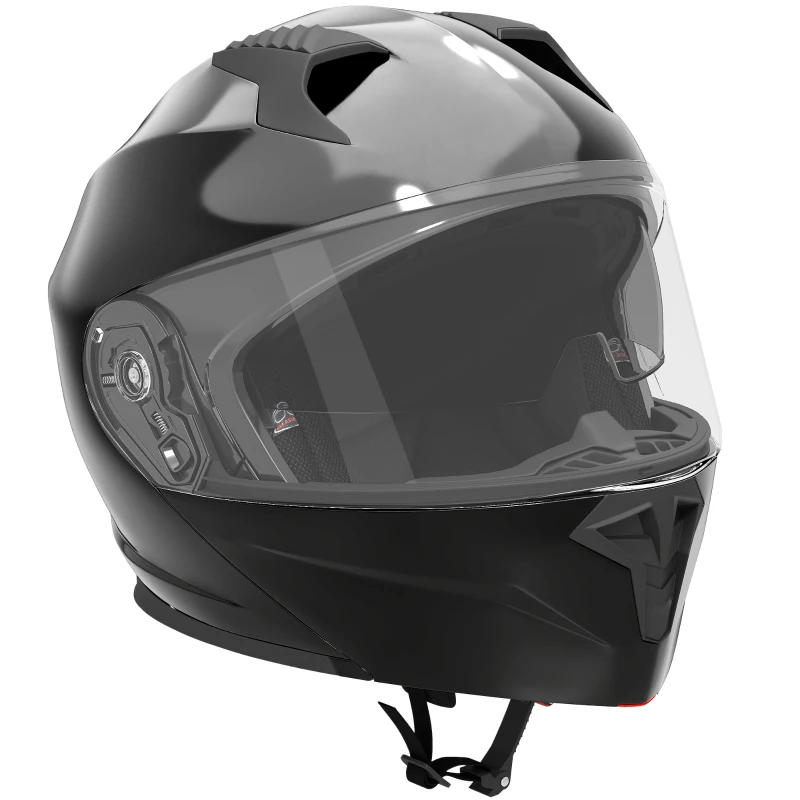 HOMCOM Casco de Moto Integral ECE Talla XL-61-62 cm Casco de Motocicleta con Doble Visera Cabezal Anticolisión y Ventilaciones con Certificación Europea Unisex Color Negro