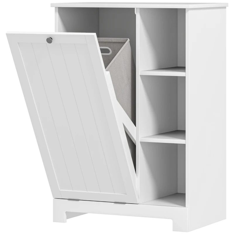 HOMCOM Meuble de Salle de Bain à Linge avec Panier Amovible et Étagères Réglables, 60x38x86 cm, Blanc