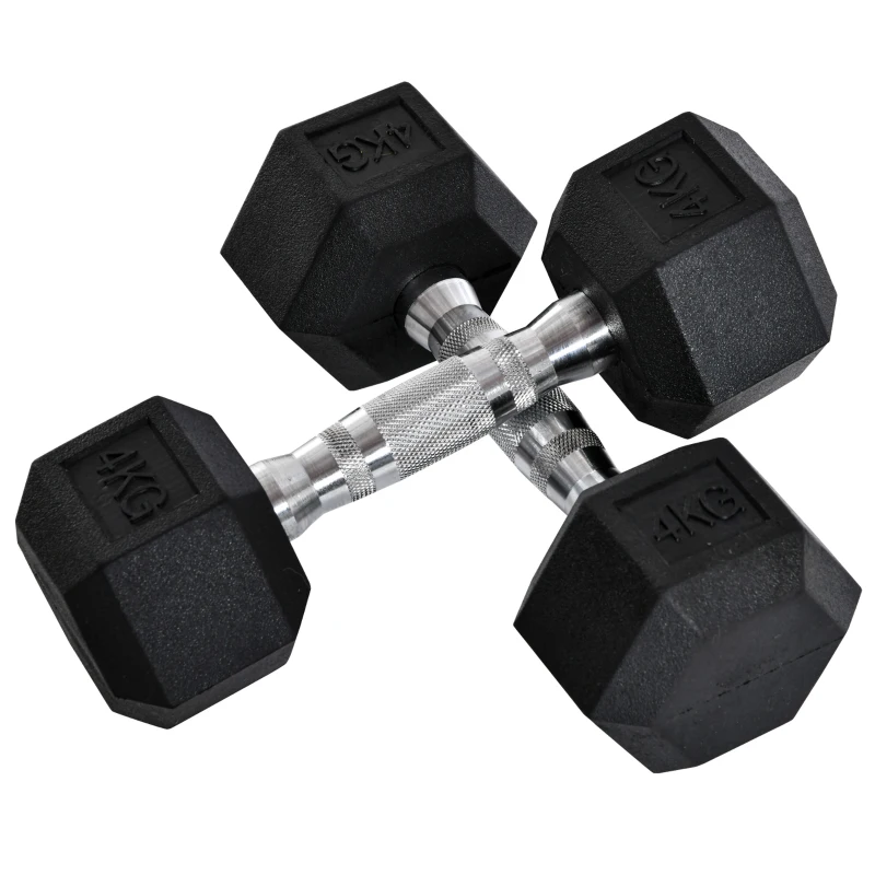 HOMCOM Ensemble d'haltères, ensemble de 2 haltères avec poignée striée, ensemble d'haltères en fonte, 2 x 4 kg, haltères pour hommes et femmes, ensemble d'haltères pour la maison, salle de sport, entraînement musculaire