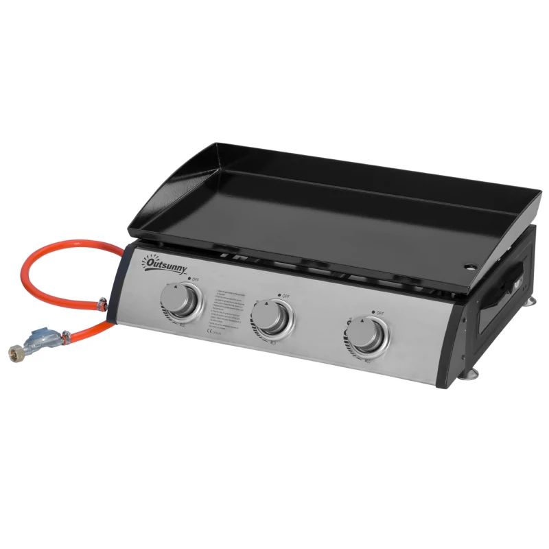 Outsunny Plaque Barbecue à Gaz Antiadhérent de Table avec 3 Brûleurs de 3kW, 62x46x21cm, Noir