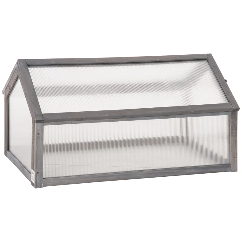 Outsunny Mini serre, Serre compacte en bois, Panneaux en polykarbonat, Ouverture de ventilation, 90L x 52l x 49,5H cm, Gris