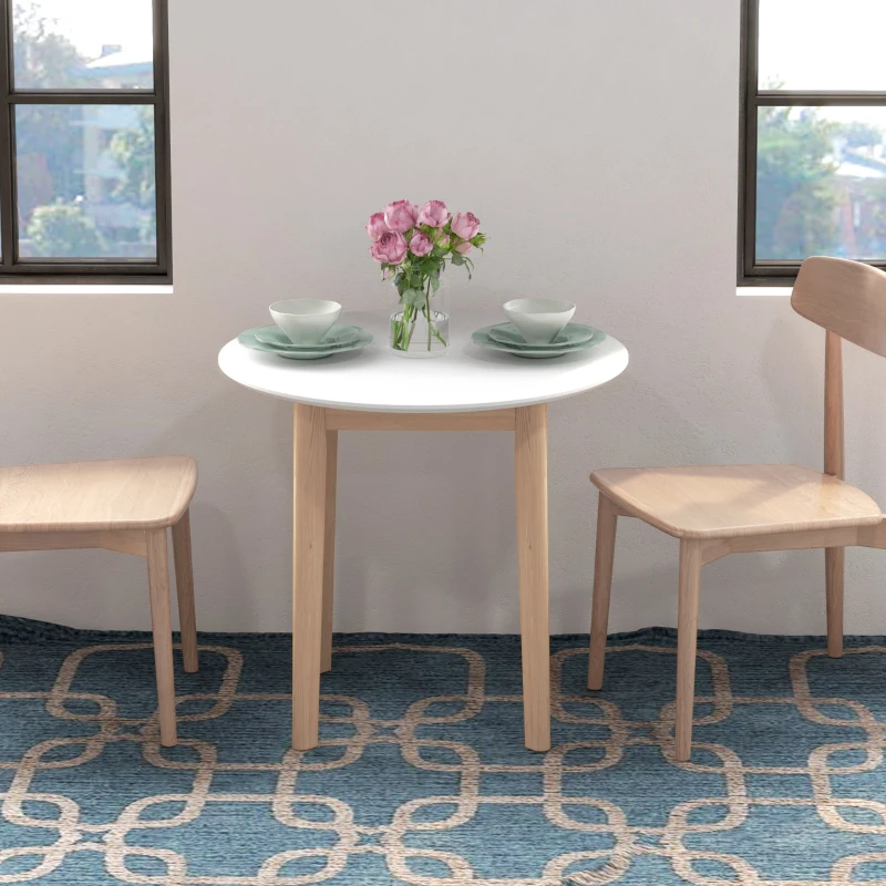 HOMCOM Table à Manger Table de Cuisine Ronde, Design Scandinave, 75 cm x 75 cm x 76 cm, Blanc + Naturel