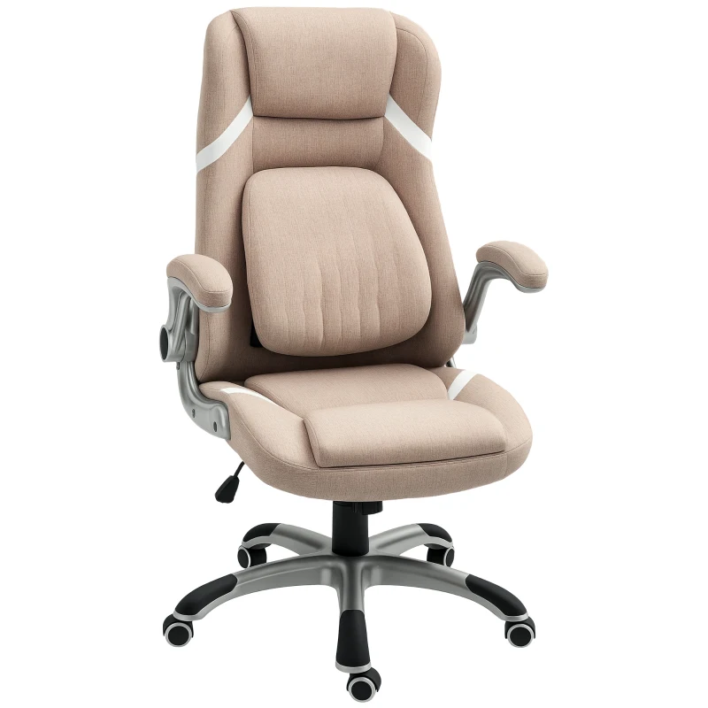 Vinsetto Chaise de Bureau Inclinable avec Hauteur Réglable en Tissu, 68x76x109-117 cm, Marron Clair