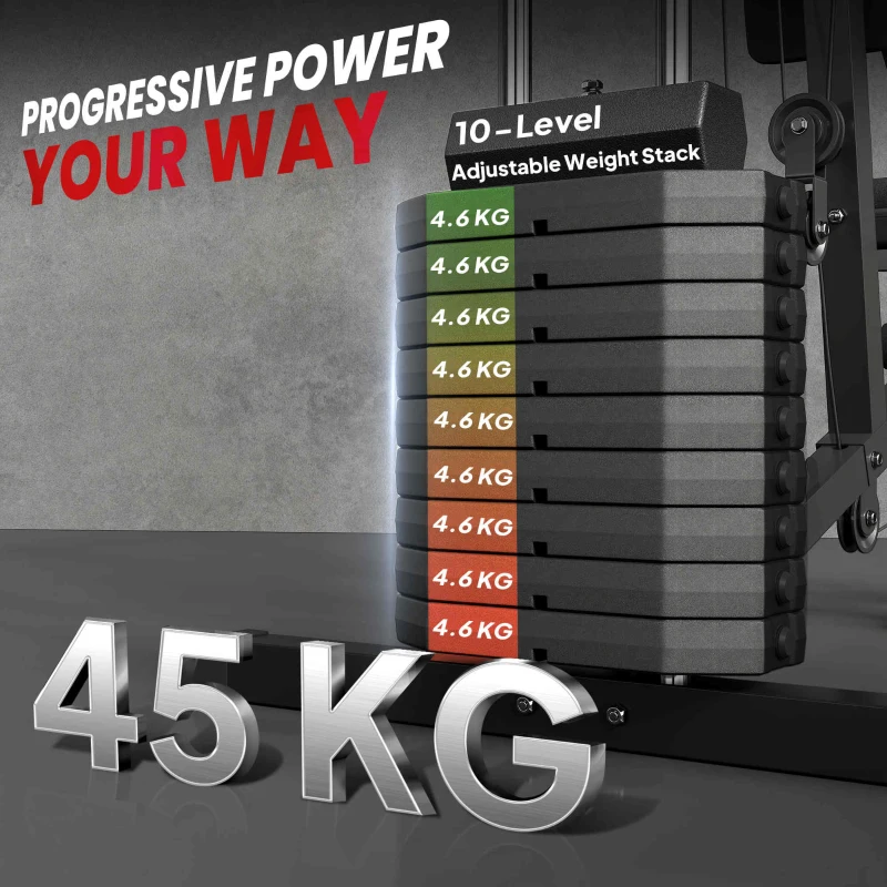 HOMCOM Stazione Fitness Multifunzione per Allenamento a Casa e Professionale in Acciaio, 148x108x207 cm, Nero