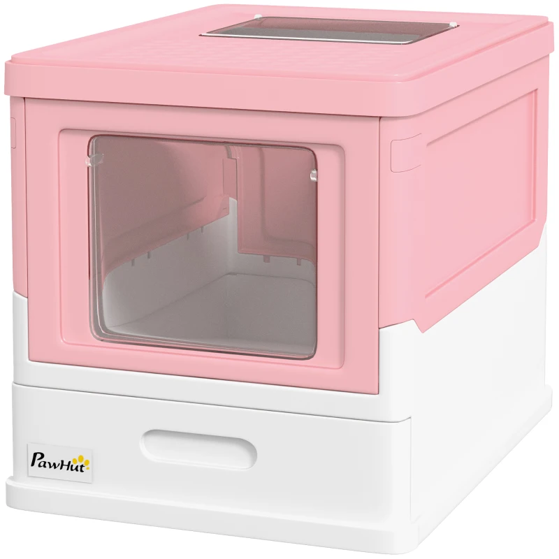 PawHut Litière pour chat - Design avec Couvercle, Fond extractible inclus Pelle, Plastique, Rose