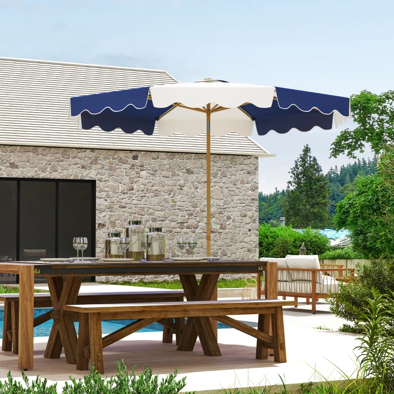 Outsunny Parasol Grand avec Protection UV 50+ et Auvent Ajustable pour Jardin Patio et Terrasse Ø2,67x2,38 m Rayures Bleu et Blanc