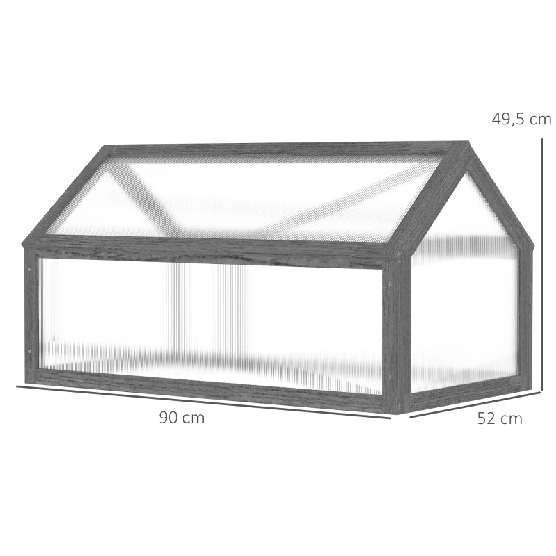 Outsunny Mini serre, Serre compacte en bois, Panneaux en polykarbonat, Ouverture de ventilation, 90L x 52l x 49,5H cm, Gris