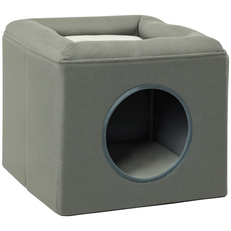 PawHut Maison niche pour chat 2 niveaux avec coussin moelleux en peluche - 36,5 x 36,5 x 33 cm gris