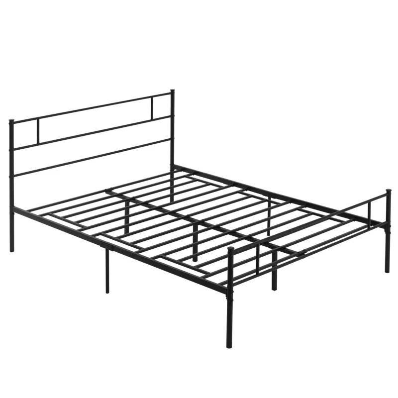 HOMCOM Structure de Lit Double en Acier 160x200cm avec Lattes, Tête et Pied de Lit - Noir