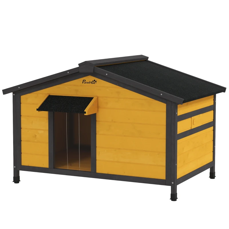 PawHut Caseta pour Chiens Extérieure avec Toit en Asphalte Pliable Fenêtres et Base Amovible 97x72x65 cm Bois Naturel