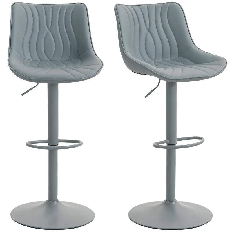 HOMCOM Conjunto de 2 Bancos de Bar Bancos Altos de Cozinha Giratórios com Altura Ajustável e Couro Sintético 47,5x54x92-110 cm Cinzento