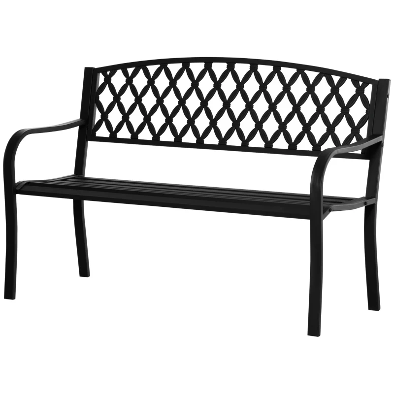 Outsunny Banc de Jardin 2 Places avec Accoudoirs en Acier et Fonte, 128x58.5x89cm, Noir