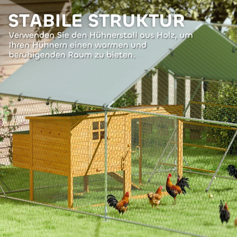 PawHut Poulailler, Enclos pour Poules, avec Couverture UV, Grillage en Acier, Distributeur d'Aliments, pour 18-24 Poules