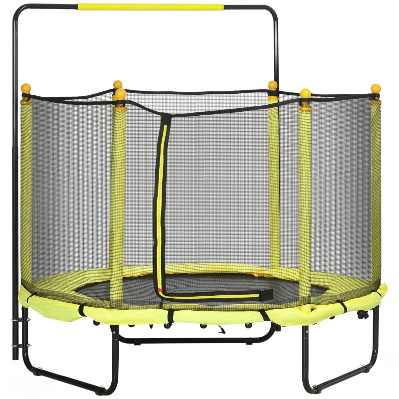 ZONEKIZ Cama Elástica Infantil Trampolín para Niños de 3-10 Años con Red de Seguridad Ø140x120-140 cm Amarillo