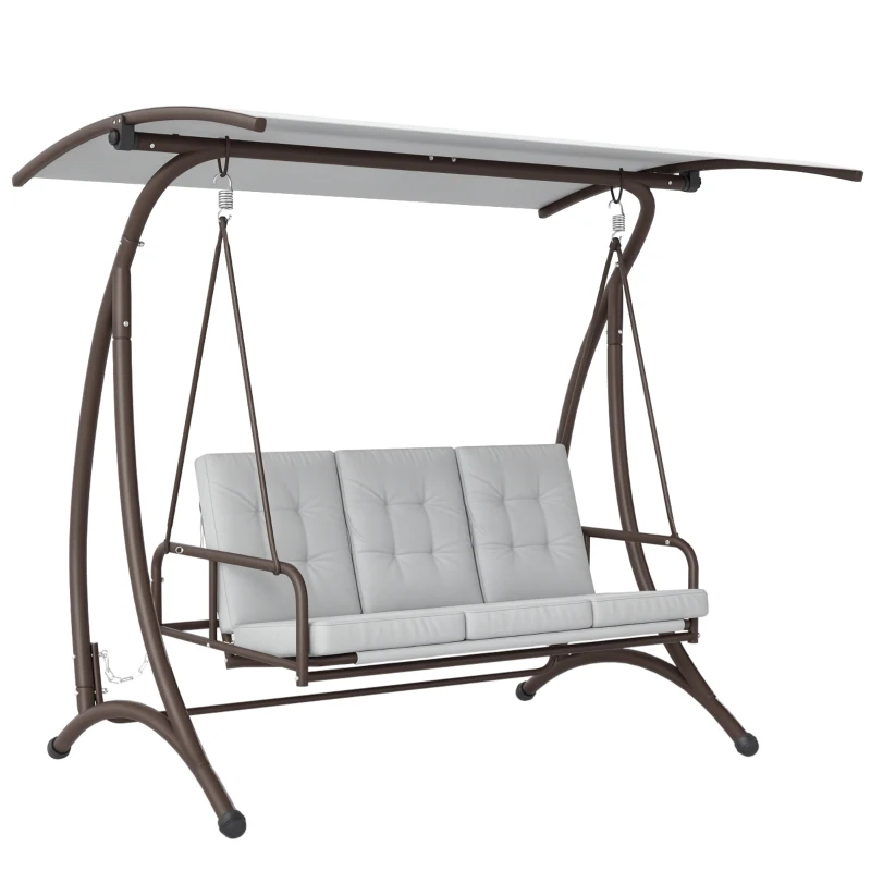 Outsunny Columpio de Jardín de 3 Plazas Convertible en Cama con Toldo Ajustable UPF30+ y Cojines 200x120x175 cm Gris Claro