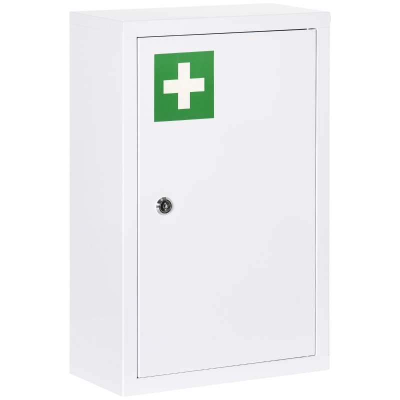 kleankin Armoire à pharmacie, verrouillable, étagères réglables, Boîtier en acier, 30x14x46 cm, Blanc