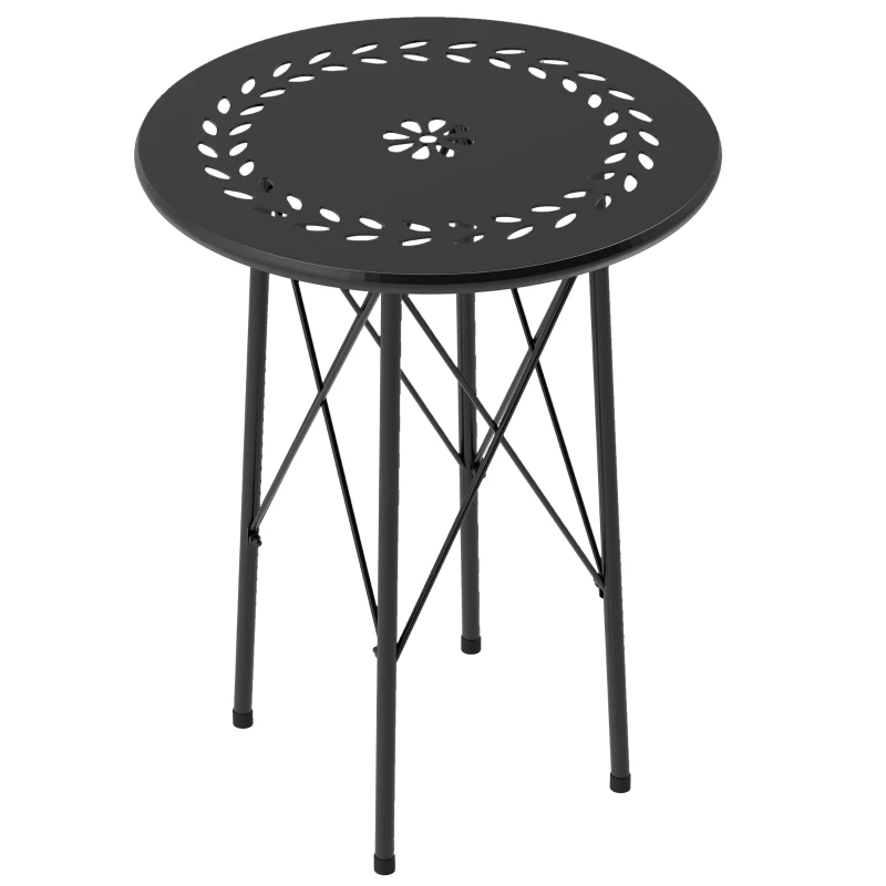 Outsunny Mesa de Jardim Redonda Mesa de Varanda Ø40x50 cm com Pés Ajustáveis e Estrutura em Forma de X para Exterior e Interior Preto