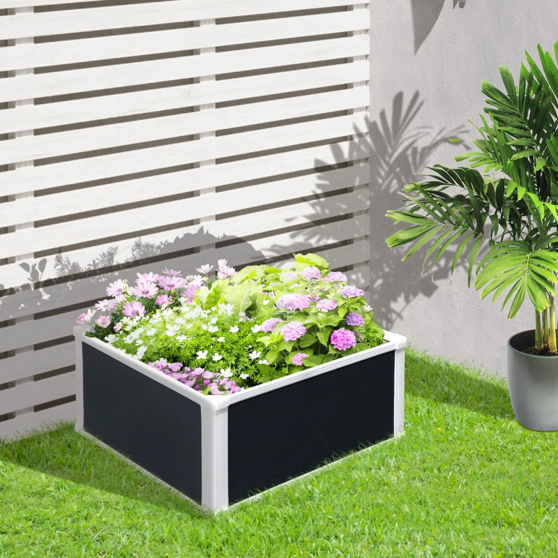 Outsunny Carré Potager, Pot de Fleurs, avec Fonction de Drainage, Protection contre les Ravageurs, Plastique, gris, 60 x 60 x 30 cm