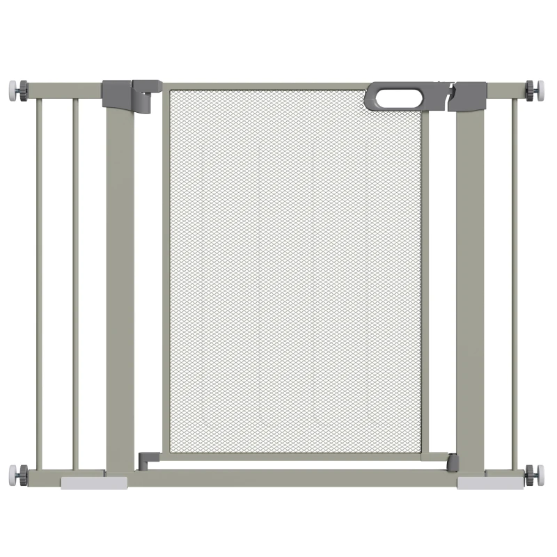 PawHut Barrera de Seguridad para Perros Extensible 75-103 cm Barrera Escaleras Puertas con 2 Extensiones Cierre Automático Gris