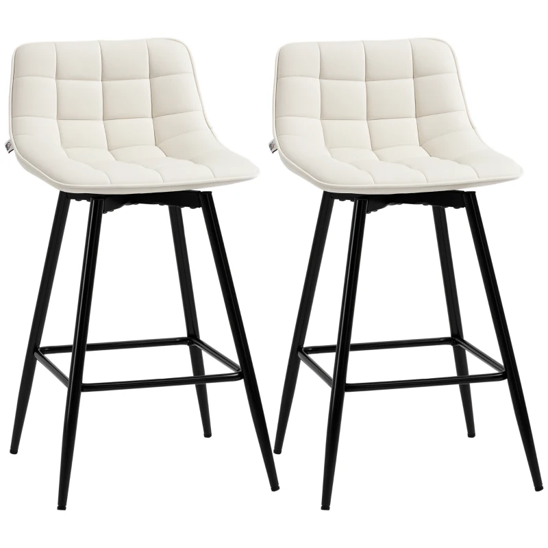 HOMCOM Set 2 Sgabelli da Bar con Schienale e Poggiapiedi in Stile Nordico in Metallo e Velluto, color Crema, 45x47x84 cm