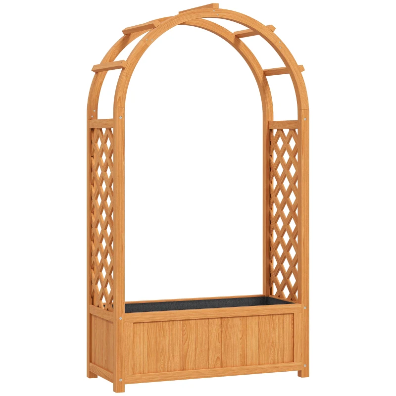 Outsunny Jardinière surélevée avec treillis, toit en arc Bac à fleurs en bois 83 x 36 x 145cm Marron clair