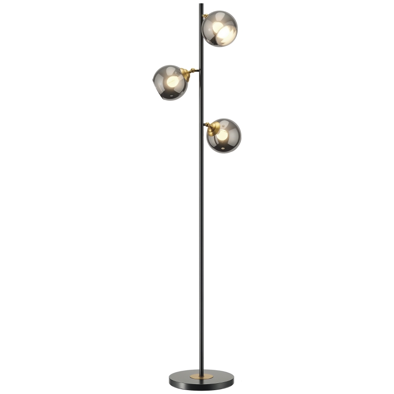 HOMCOM Lampadaire sur pied salon en métal avec 3 abat-jours globe métal chromé 40W Ø 36 x 162H cm noir et gris