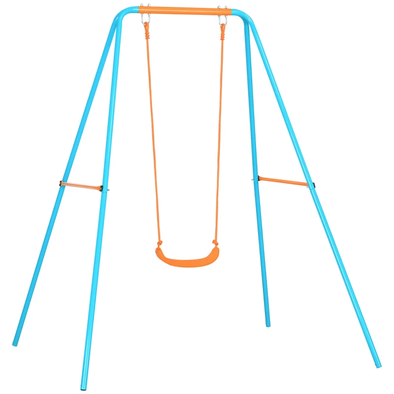 Outsunny Altalena per Bambini 3-8 Anni da Giardino in Acciaio e PE con Seggiolino e Picchetti, 163x145x181 cm
