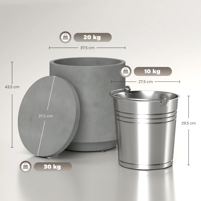 HOMCOM Table d'Extérieur, Table d'Appoint avec Refroidisseur, Seau à Glace, Gris clair
