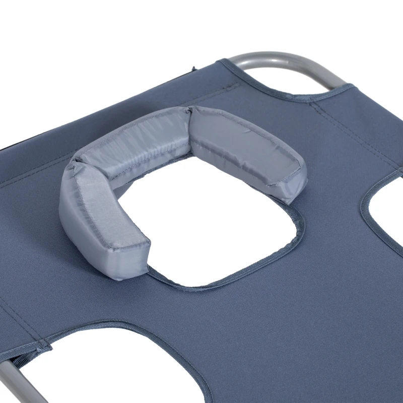 Outsunny Chaise Longue de Jardin, Chaise Longue avec Ouverture Faciale Rembourrée, Chaise Longue de Massage pour l'extérieur, Poche Latérale, Tissu, Métal, Gris