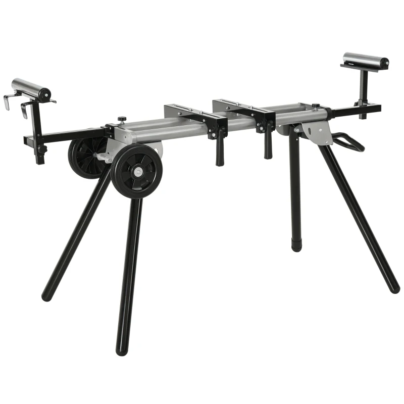 HOMCOM Support pour scie à onglet avec extensions - chevalet de sciage tronçonnage de bûches - pliable avec roulettes - charge max. 150 Kg - gris noir