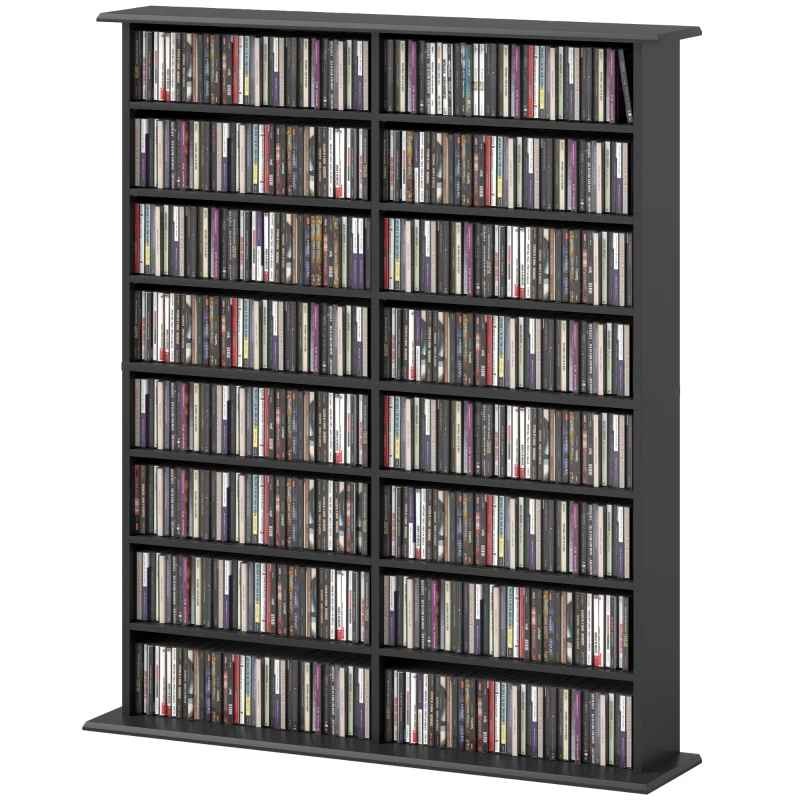 HOMCOM Bibliothèque Meuble à CD à 16 Étagères au Design Moderne en Bois, 106,5x24x123,7 cm, Noir