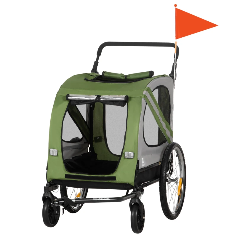 PawHut Poussette pour chiens 2 en 1, Remorque pour vélo pour chiens, pliable, imperméable, pour chiens jusqu'à 20 kg, Vert