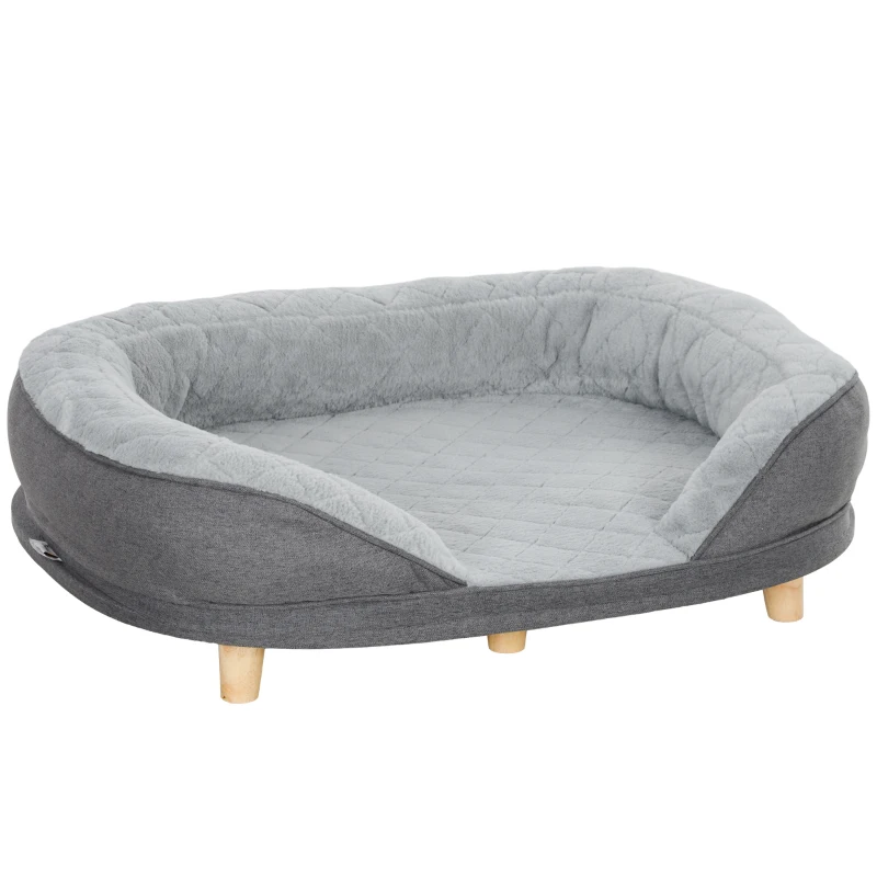 PawHut Lit pour chien jusqu'à 25 kg, revêtement amovible, pieds antidérapants, 90 x 78 x 25 cm, Gris